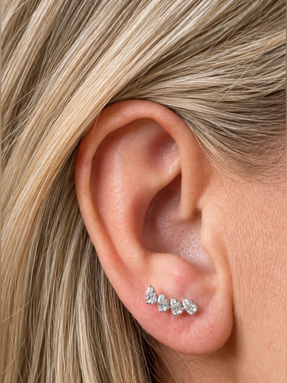 NEW 14K White Gold Natural Diamond Climber Stud Earrings FG SI Cert